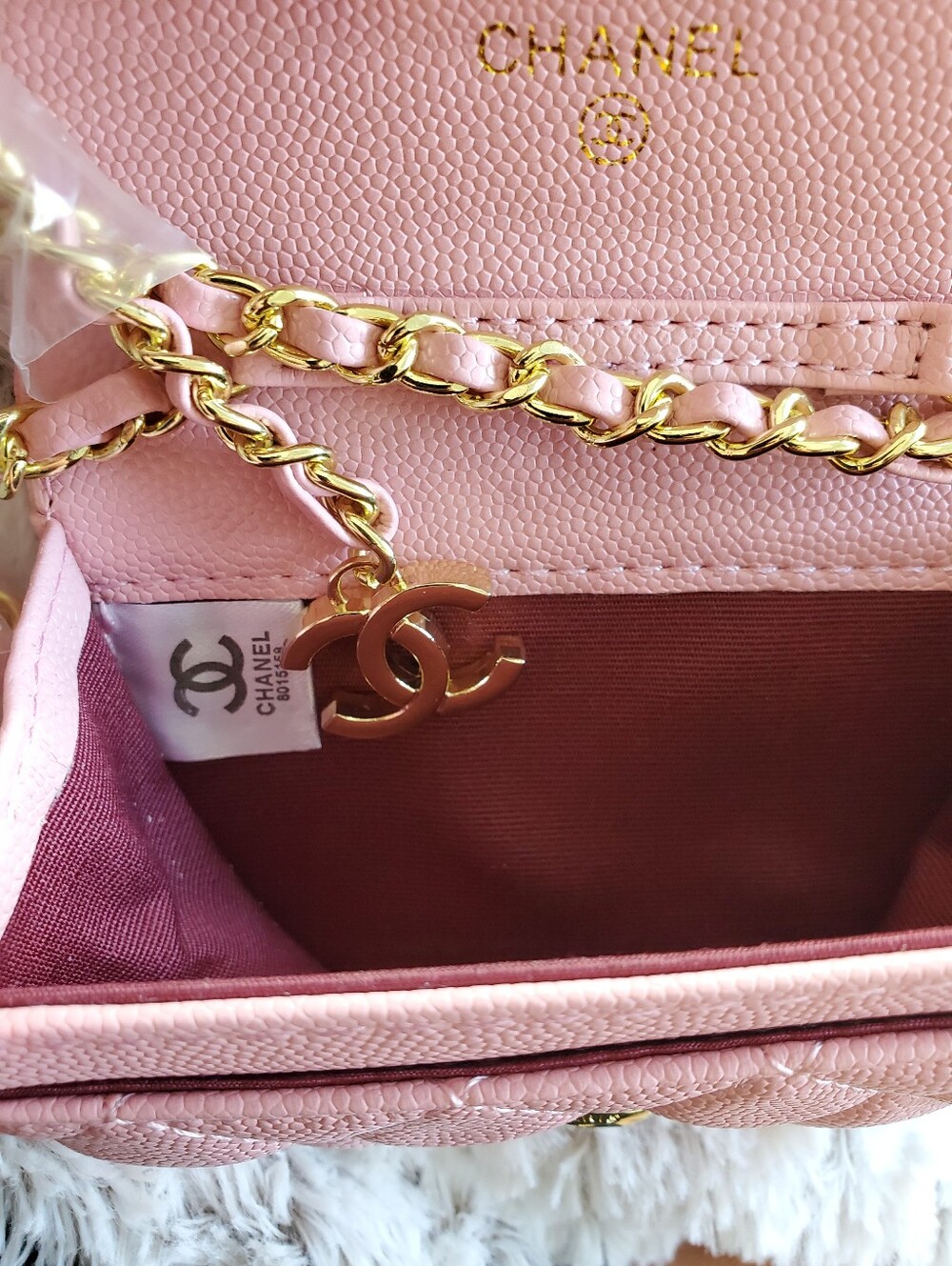 Pink Quilted Leather Chain Crossbody Wallet Mini Handbag Luxury Designer Style - Picture 7 of 8